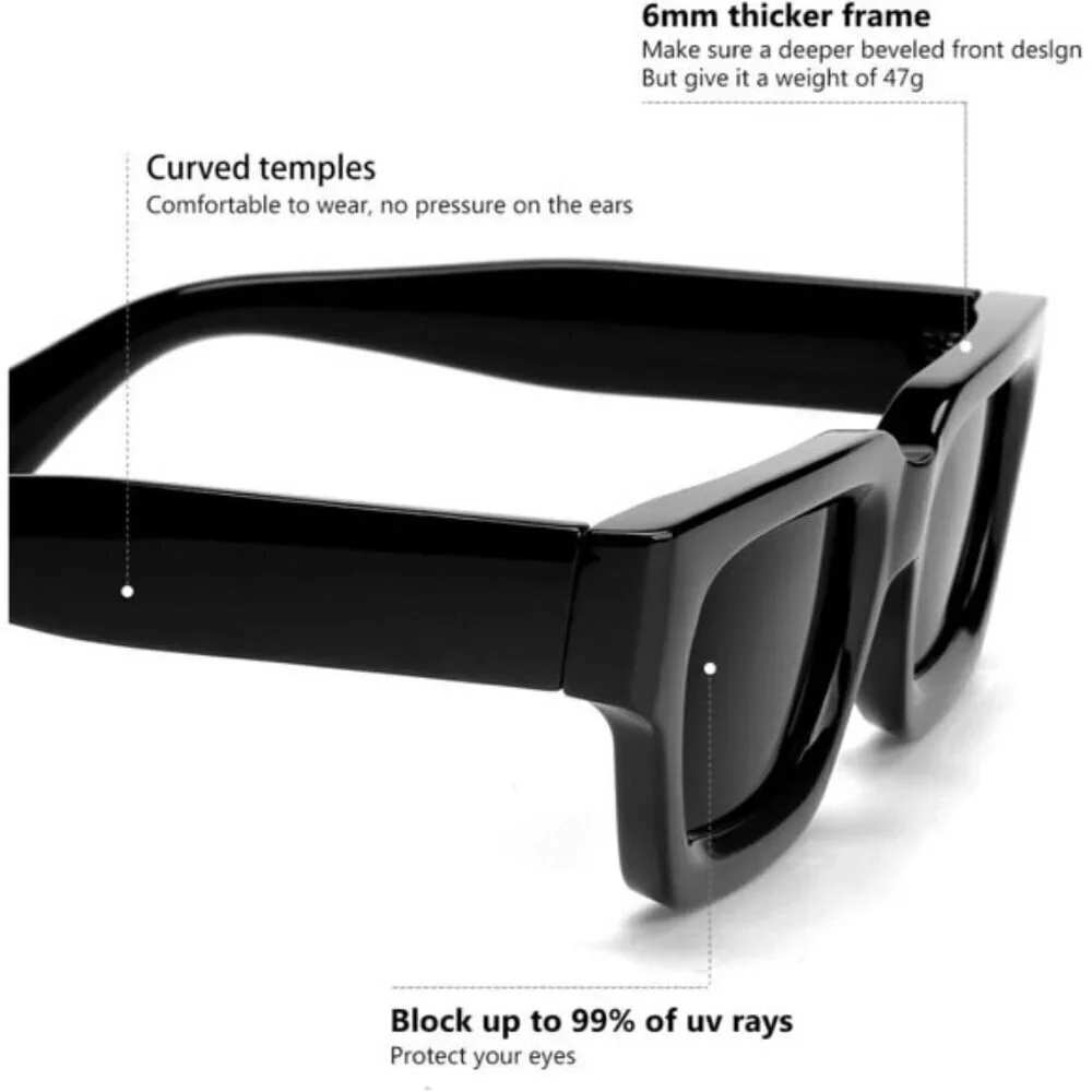 ⚡Men A-black Fashion Thick Trendy Square Shades Rectangle Designer SunGlasses